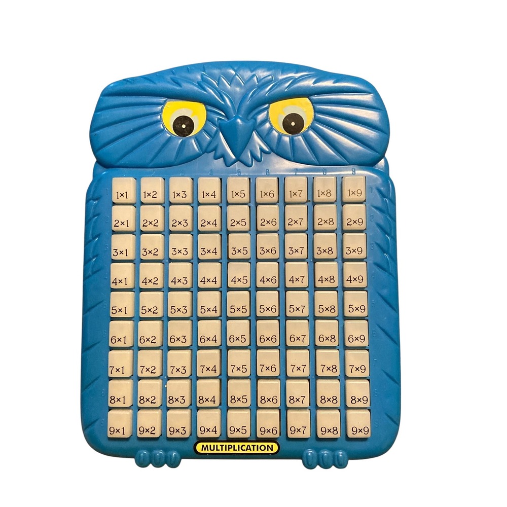 Vintage 1998 Randtoy Blue Owl Multiplication Table Pop Up Educational Toy 9x9